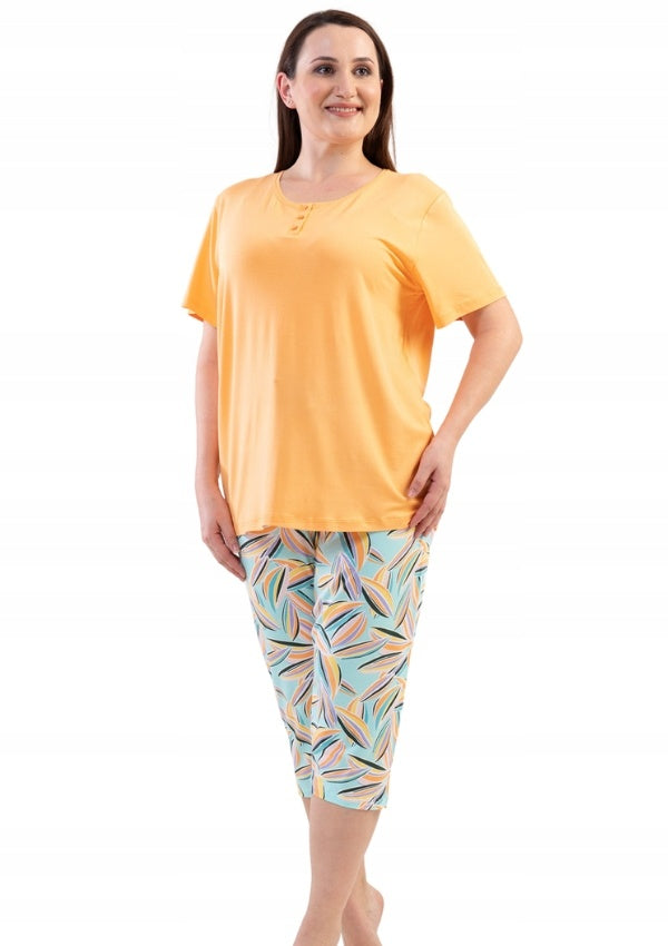 Piżama Damska wiskozowa Vienetta, Banana, Pomarańczowa, r. 1XL-4XL