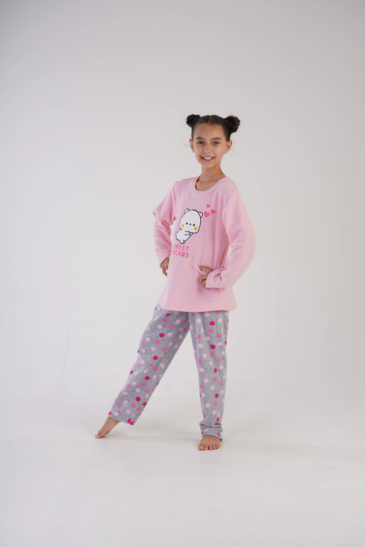 Piżama dziewczęca polarowa Vienetta Sweet Dots Pink, szaro-różowa, r. 128-158 image 2