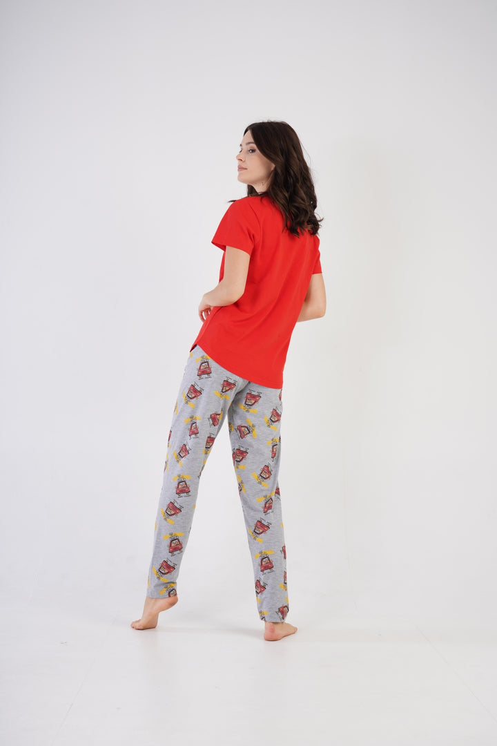 Piżama Damska Vienetta, Happy Family, Czerwona, r. S-XL