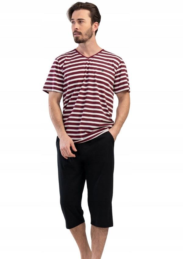 Piżama Męska Vienetta, R&amp;W Stripes, Bordowa, r. S-XL