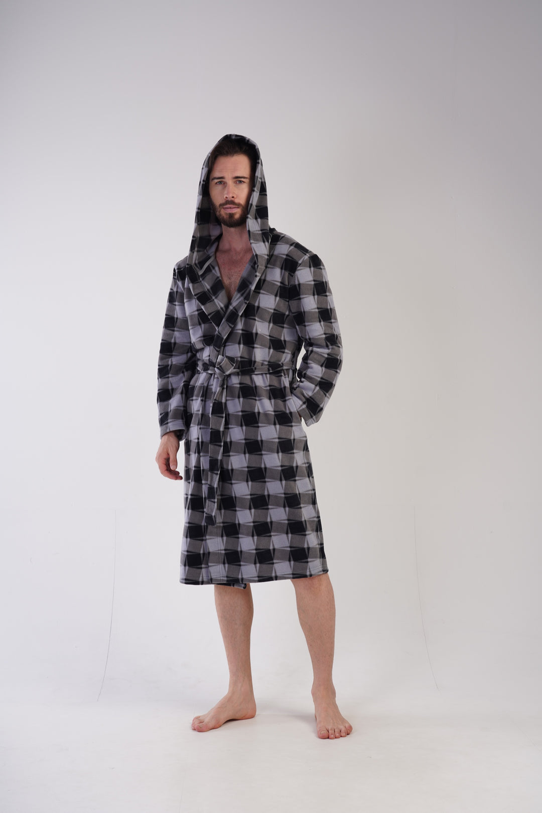 Szlafrok męski polarowy Vienetta Crossing, szary, r. M-XXL