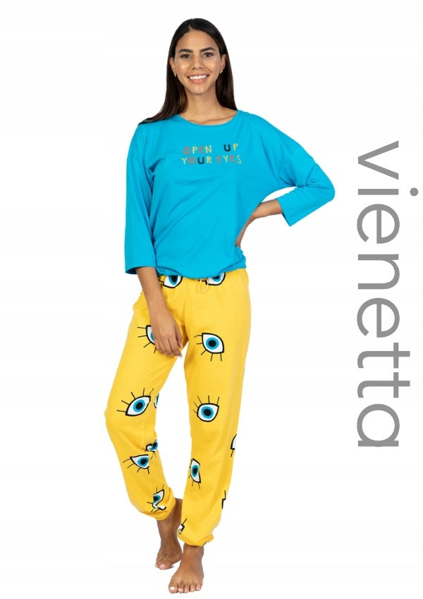 Piżama Damska Vienetta, Open Up, Niebieska, r. S-XL