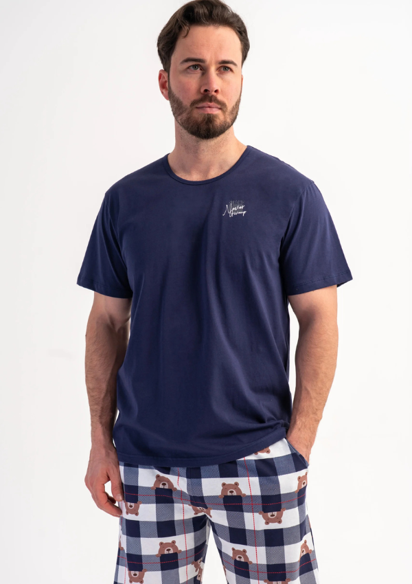 Piżama Męska Vienetta Bear Check, Granatowy, r. M-XL