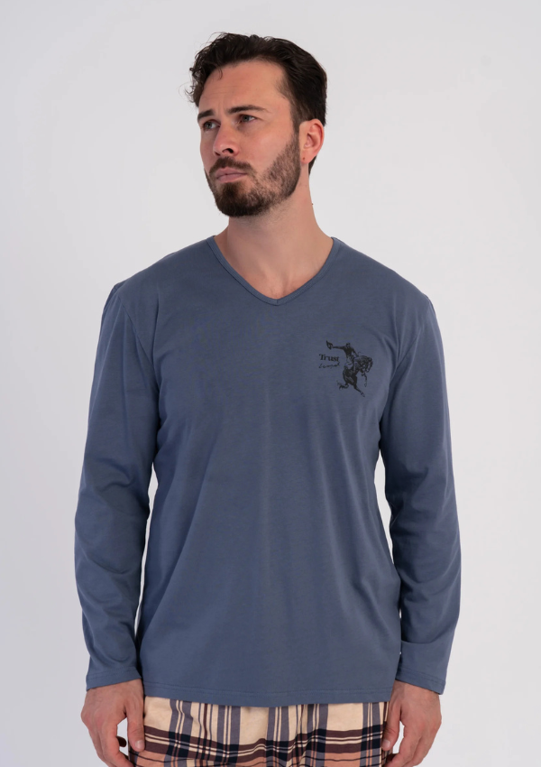 Piżama Męska Vienetta Navy Plaid, Niebieski, r. M-XXL