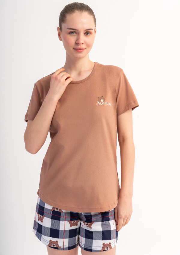 Piżama Damska Vienetta Beige Bear, Beżowy, S -XL