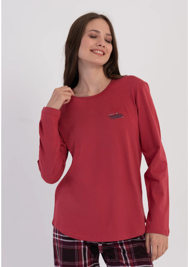 Piżama Damska Vienetta Cozy RedCheck , Czerwony, r. M-XXL