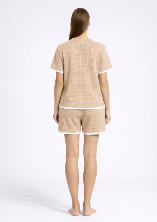 Piżama Damska Beige Waffle Set, Beżowy, M-XL