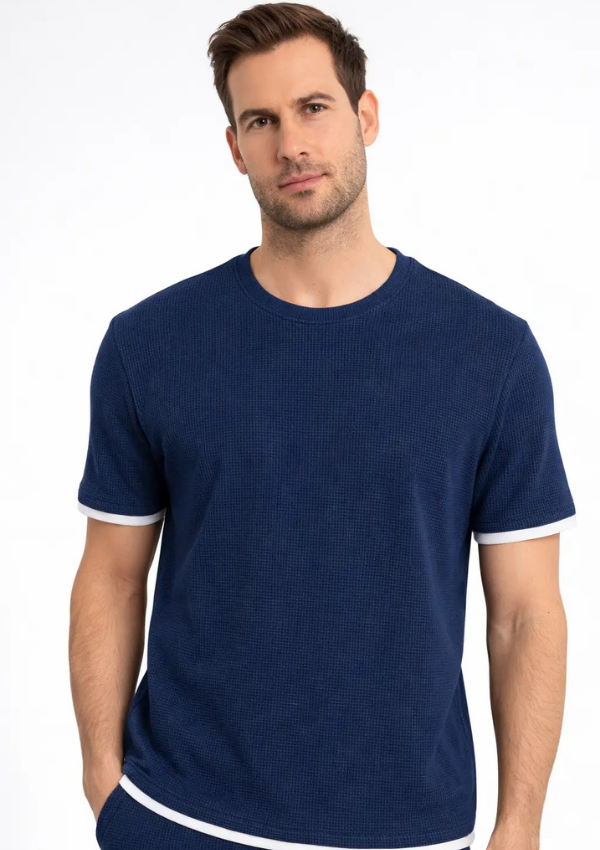 Piżama Męska Navy Waffle Set, Granatowy, r. M-XL