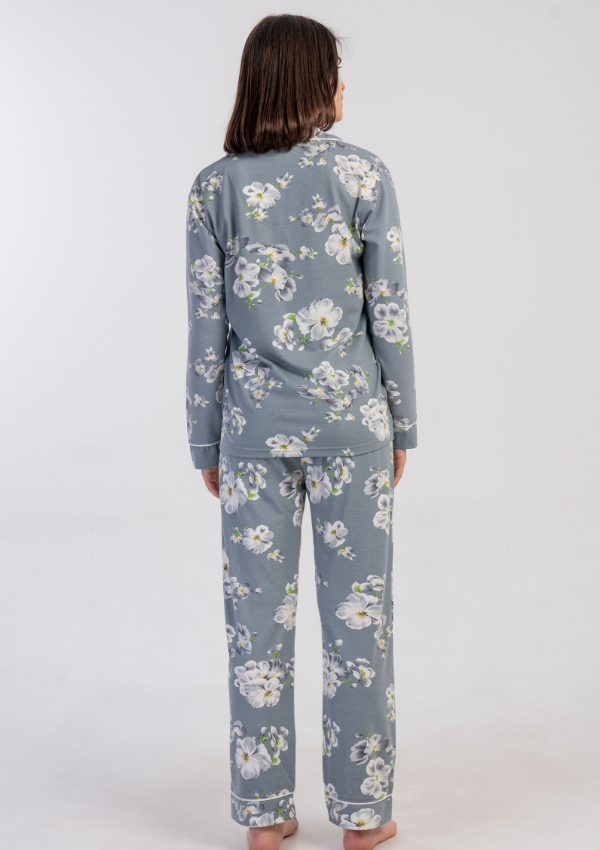 Piżama Damska Vienetta Soft Flowers, Szary, r. M-XXL