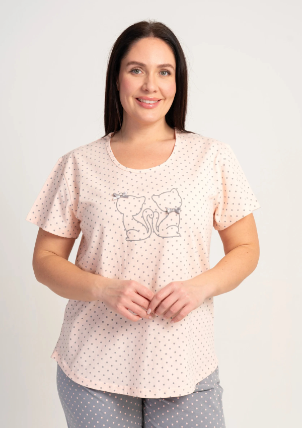 Piżama Damska Vienetta Blush Kitty, Różowy, r. 1XL-4XL