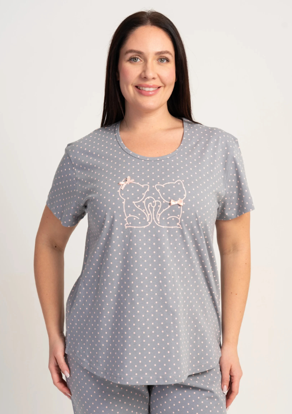 Piżama Damska Vienetta Blush Kitty, Szary, r. 1XL-4XL