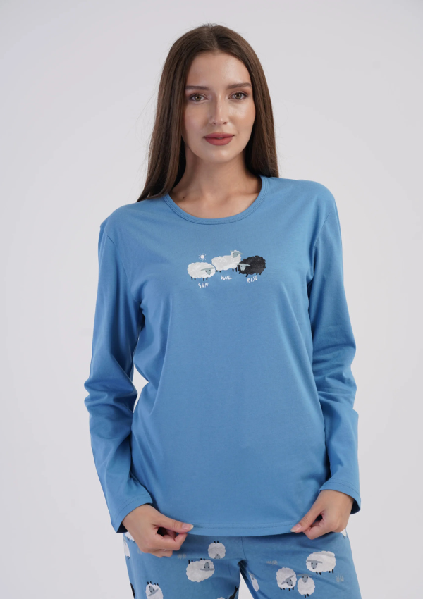 Piżama Damska Vienetta, Blue Sheep, Niebieski, r. S-XL