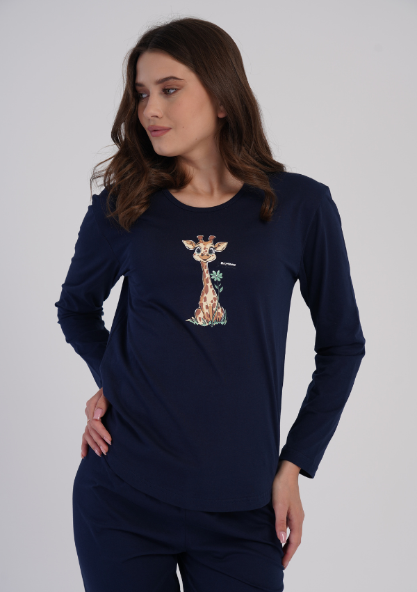 Piżama Damska Vienetta Gentle Giraffe, Granatowy, r. S-XL