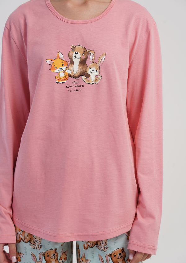 Piżama Damska Vienetta Pink Puppies, Różowy, r. S-XL