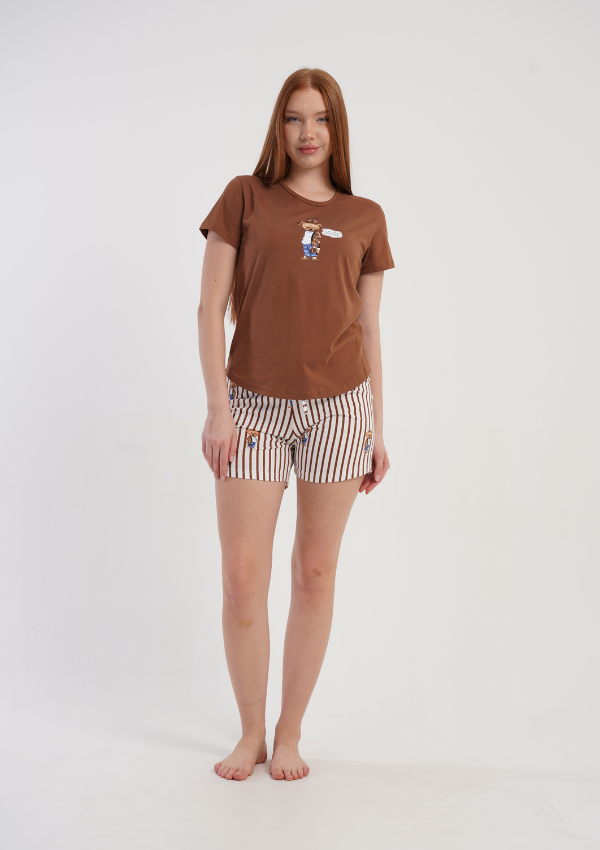 Piżama Damska Vienetta Honey Teddy, Brązowy, S -XL