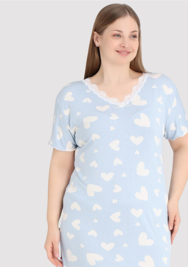 Koszula Nocna Blue Hearts, Niebieski, r. 2XL - 5XL