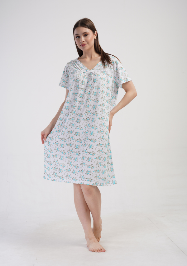 Koszula Nocna Vienetta Floral Night, Biało - Niebieska , r. M-XXL