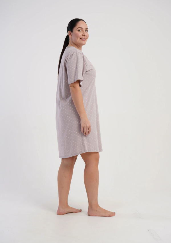 Koszula Nocna Damska Vienetta Soft Dots, Taupe, r. 1XL - 4XL
