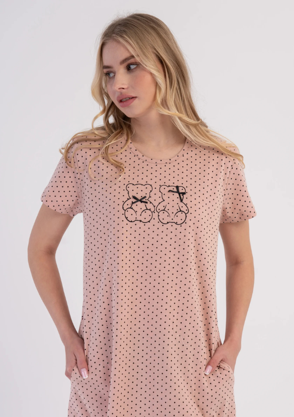 Koszula Nocna Vienetta Bear Dots, Różowy, r. M-XXL