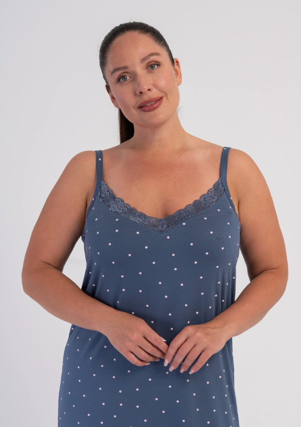 Koszula Nocna Damska Dots Lace, Niebieski, r. 1XL - 4XL