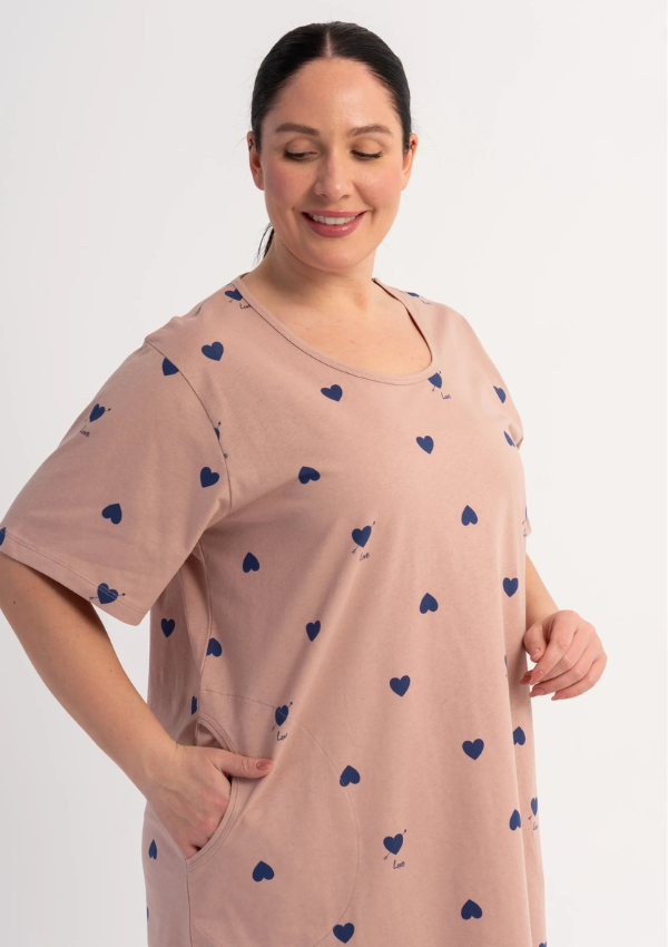 Koszula Nocna Damska Heart Blossom, Różowy, r. 1XL - 4XL