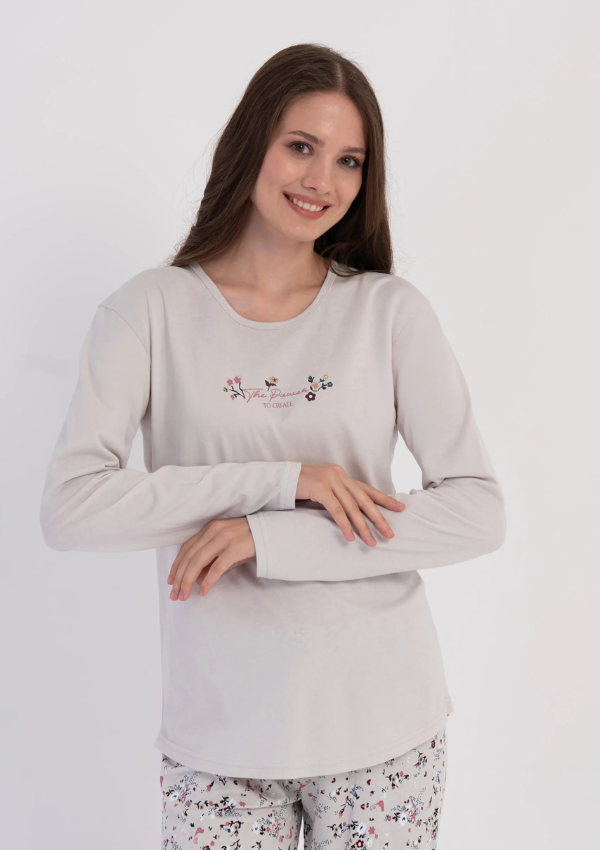Piżama Damska Vienetta Beige Pattern, Beżowy, r. M-XXL