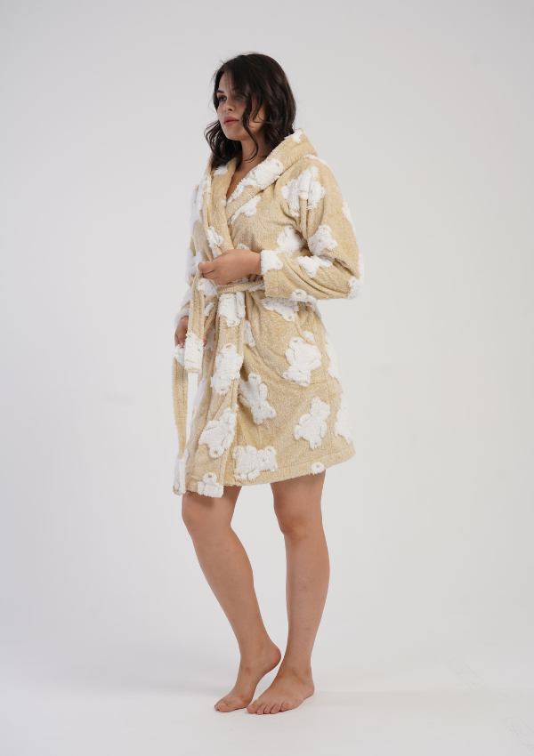 Szlafrok damski Vienetta, Cozy Bears, Beżowy, r. S-L