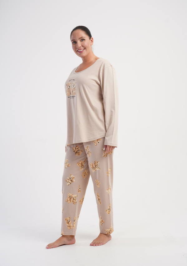 Piżama Damska Vienetta Bear Harmony, Beżowy, r. 1XL-4XL