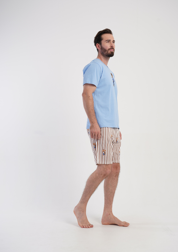 Piżama Męska Vienetta Lazy Teddy, Niebieski, r. S-XL