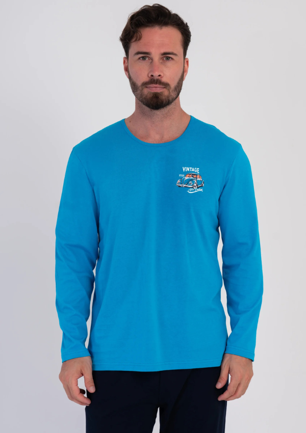 Piżama Męska Vienetta Midnight Drive, Niebieski, r. S-XL