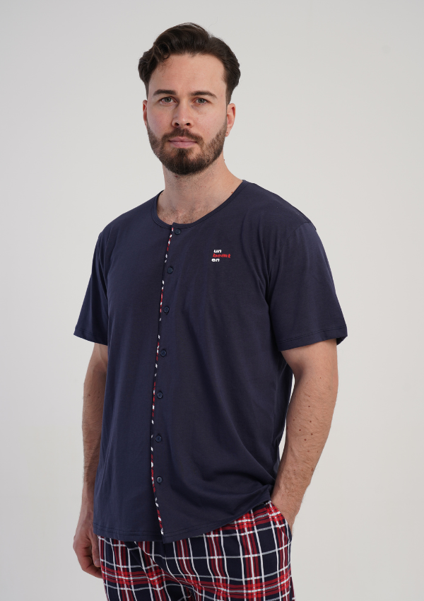 Piżama Męska Vienetta Classic Check, Granatowy, r. M-XXL