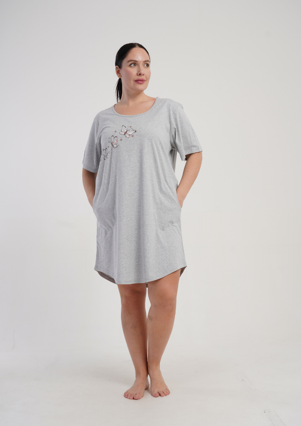 Koszula Nocna Damska Vienetta Apricot Breeze, Szary, r. 1XL - 4XL