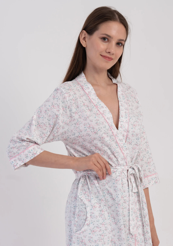 Szlafrok damski Vienetta Pastel Bloom, Biały, r. M-XXL