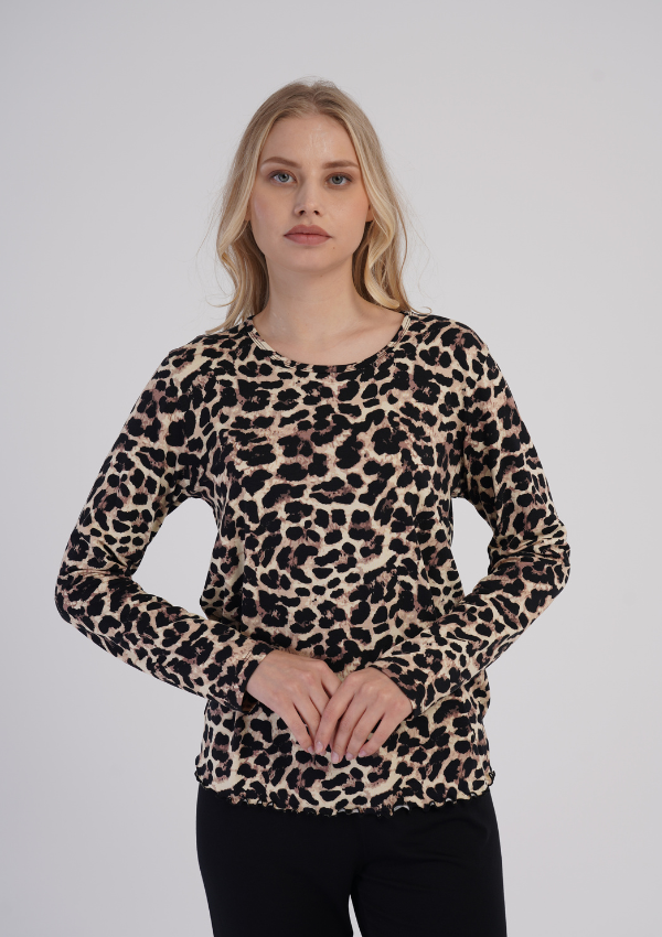 Piżama Damska Vienetta Leopard Lounge, Beżowy, r. S-XXL