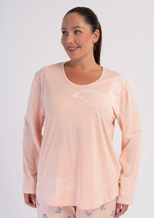 Piżama Damska Vienetta Butterfly Plus, Brzoskwiniowy, r. 1XL-4XL