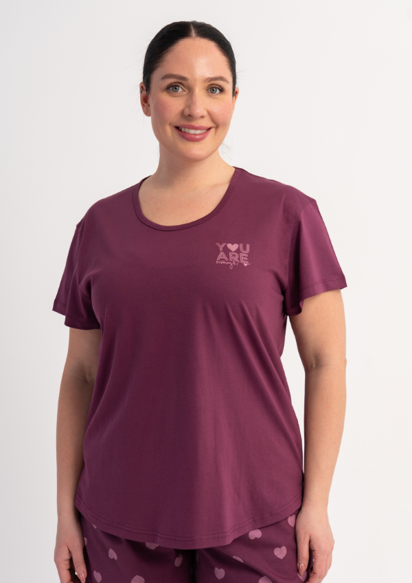 Piżama Damska Vienetta Plum Hearts, Bordowy, r. 1XL-4XL