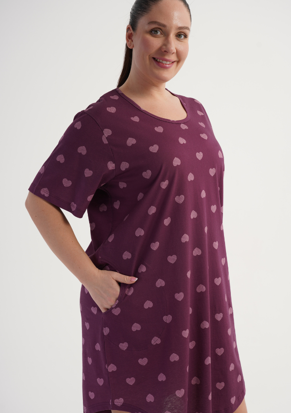 Koszula Nocna Damska Plum Hearts, Śliwkowy, r. 1XL - 4XL