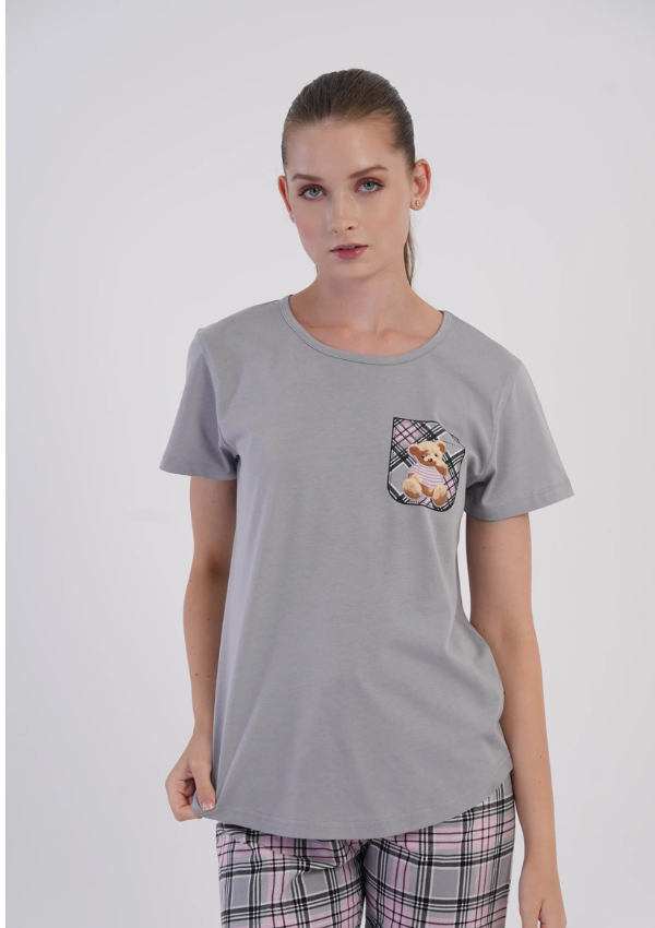 Piżama Damska Vienetta Blush Teddy, Szary, r. M-XXL