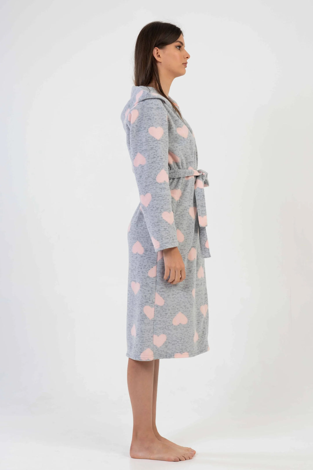 Szlafrok damski polarowy Vienetta, Hearts Comfort, Szary, r. S-XL