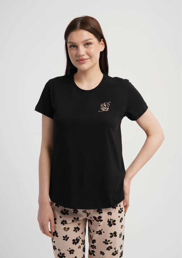 Piżama Damska Vienetta Floral Harmony, Czarny, r. L-XXL