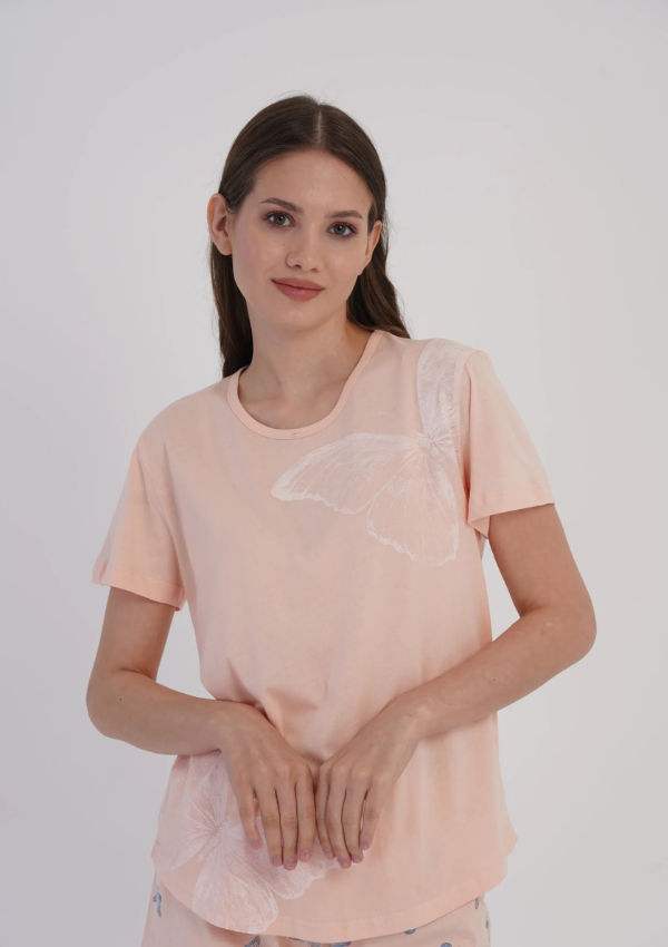 Piżama Damska Vienetta Butterfly Summer, Brzoskwiniowy M-XXL