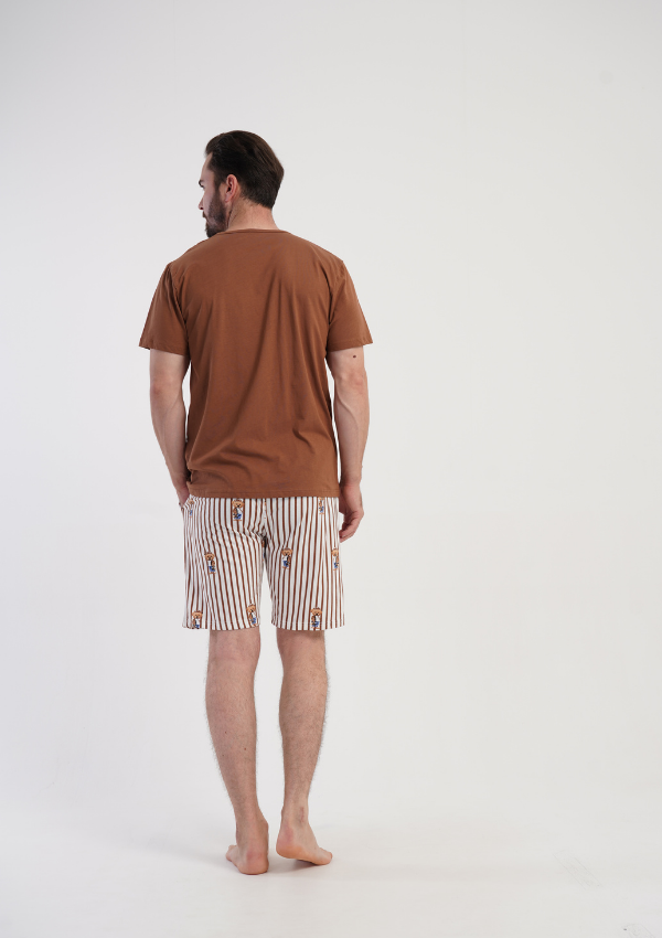Piżama Męska Vienetta Lazy Teddy, Brązowy, r. S-XL