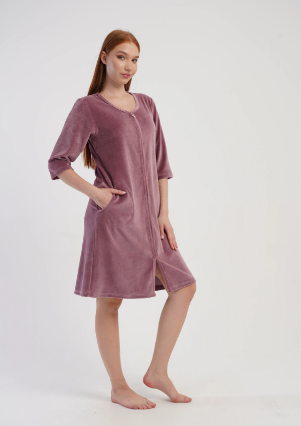 Szlafrok damski Welurowy Vienetta Pink Velour, Różowy, r. M-XXL