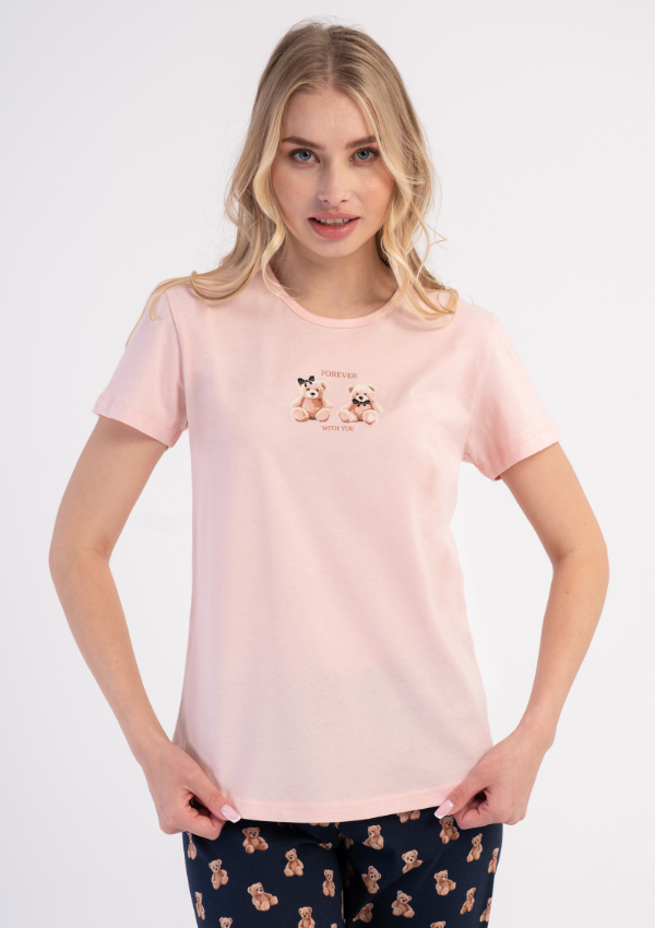 Piżama Damska Vienetta Teddy Moon, Różowy, r. M-XXL
