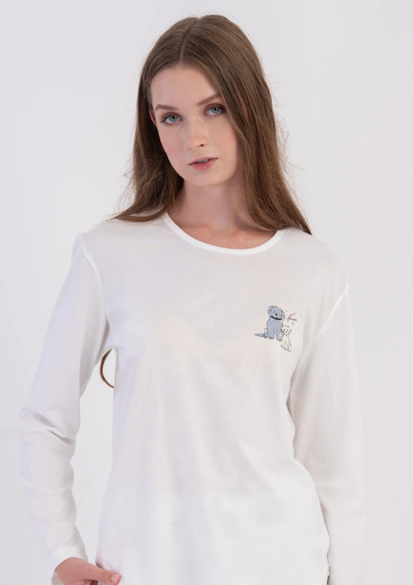 Piżama Damska Vienetta, White Puppy, Biały, r. S-XL