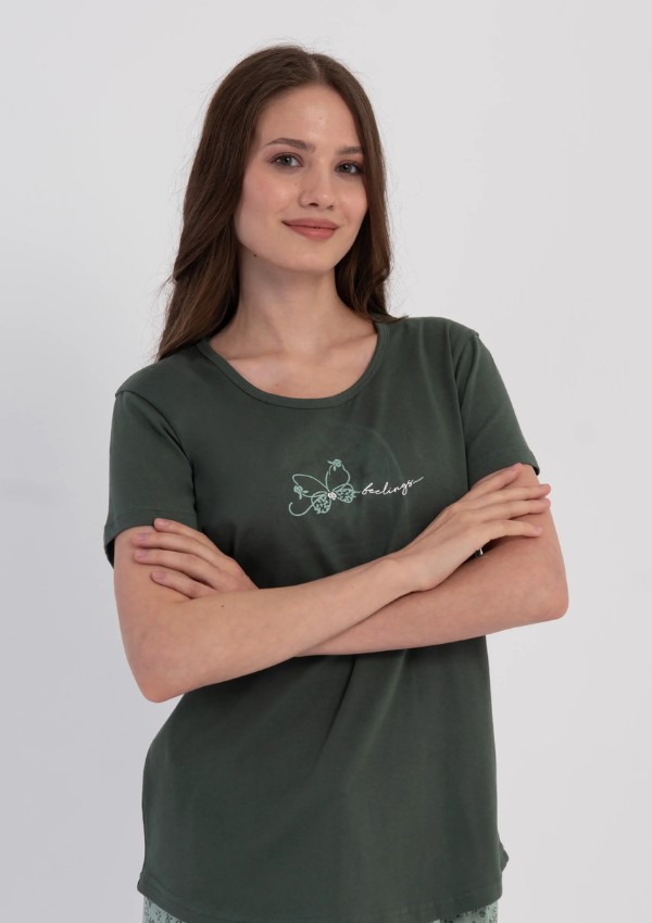 Piżama Damska Vienetta Green Blossom, Zielony, r. M-XXL