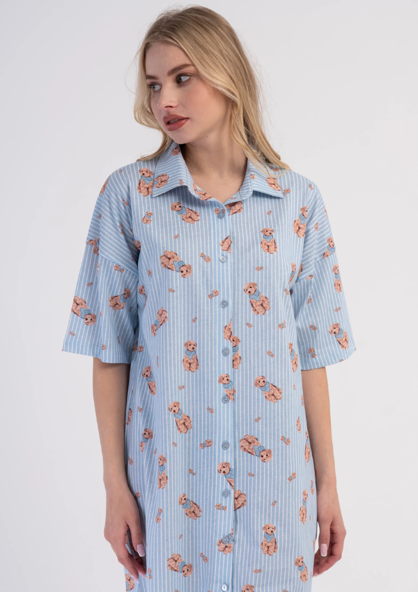 Koszula Nocna Vienetta Blue Teddy Stripes, Niebieski, r. S-XXL