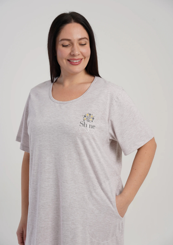 Koszula Nocna Damska Vienetta Soft Melange, Beżowy, r. 1XL - 4XL