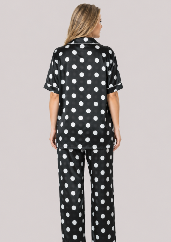 Piżama damska satynowa Vienetta, Dot Satin, Czarny, 1XL - 3XL