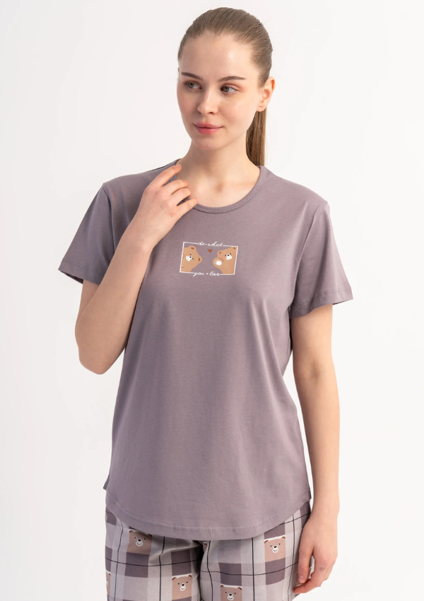 Piżama Damska Vienetta Lilac Teddy, Liliowy, M -XXL